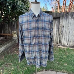 Weatherproof Vintage Grey Blue Plaid Flannel Button Up Shirt Men's Size XL